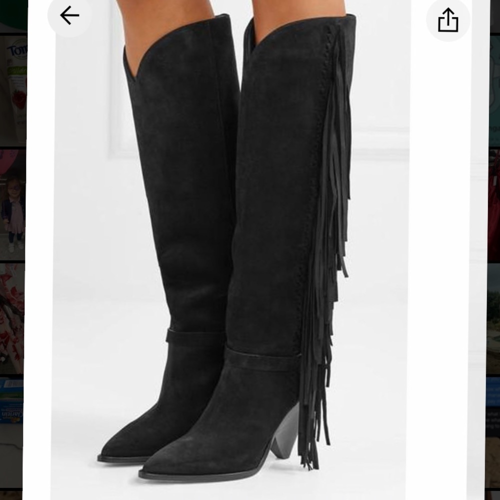 Isabel Marant Lenston Tall Boots Black Suede Fringe